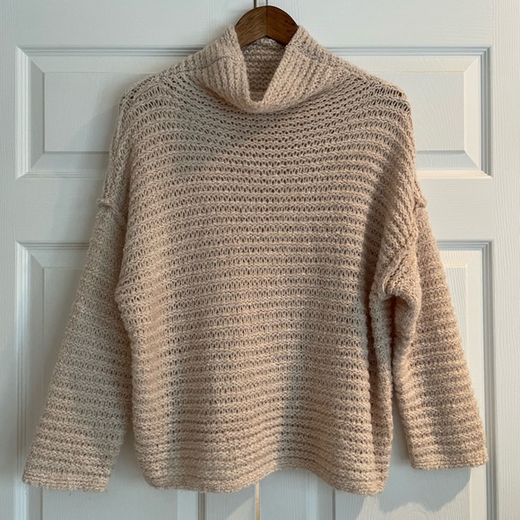 Aerie Babe Chenille Cowl Turtleneck Sweater Soft Satin/Cream/Tan XS - Picture 5 of 12